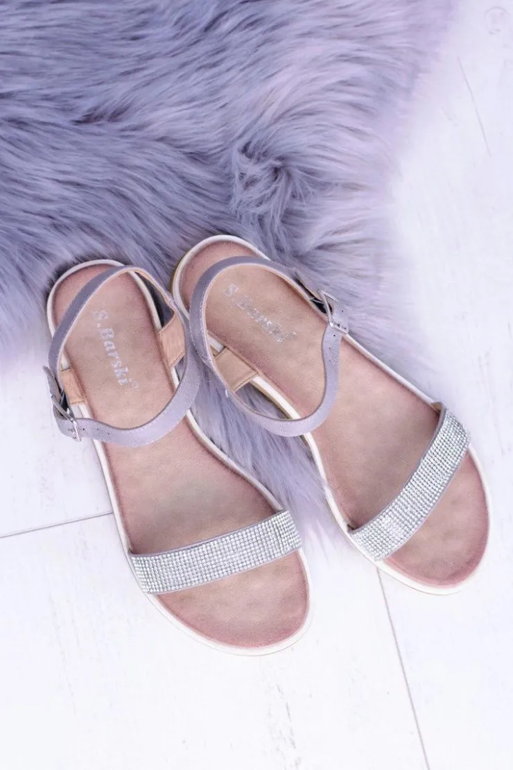 Outlet Damskie buty S.Barski Damskie Płaskie Szare Sandały Estrene