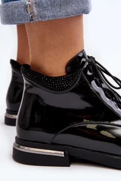 Clearance Boto Damskie Półbuty Lakierowane Na Płaskim Obcasie Lu Boo Czarne