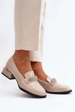 Buty damskie Vinceza Półbuty Lakierowane*Damskie Półbuty Lakierowane Na Niskim Obcasie Beżowe Marilni