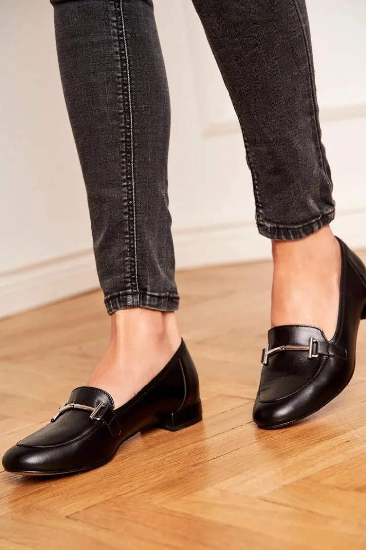 Laura Messi Półbuty Skórzane|Mokasyny Damskie Skórzane*Damskie Półbuty Czarne 2121 Czarny