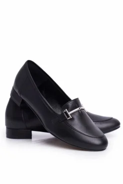 Laura Messi Półbuty Skórzane|Mokasyny Damskie Skórzane*Damskie Półbuty Czarne 2121 Czarny