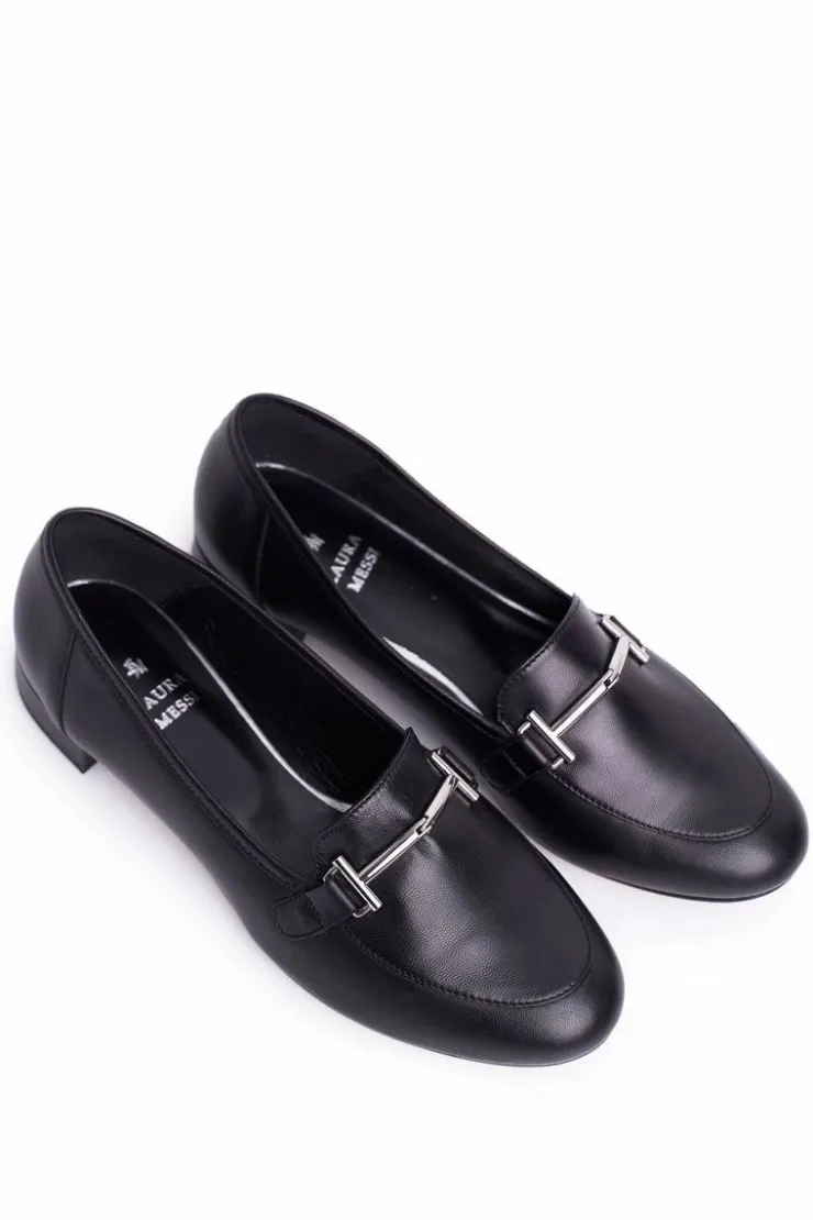 Laura Messi Półbuty Skórzane|Mokasyny Damskie Skórzane*Damskie Półbuty Czarne 2121 Czarny