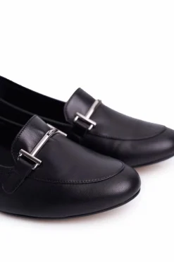 Laura Messi Półbuty Skórzane|Mokasyny Damskie Skórzane*Damskie Półbuty Czarne 2121 Czarny