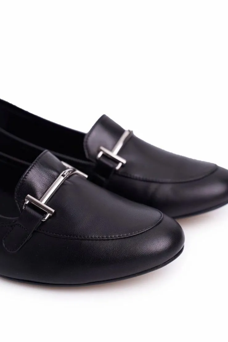 Laura Messi Półbuty Skórzane|Mokasyny Damskie Skórzane*Damskie Półbuty Czarne 2121 Czarny