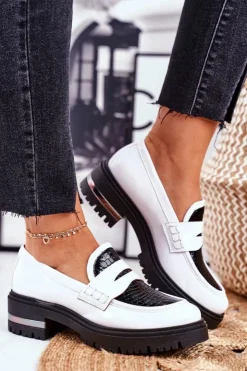 Boto Damskie Półbuty Loafers Skórzane Białe Visconi 3136042