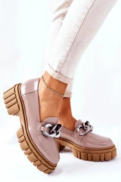 Damskie Laura Messi Damskie Półbuty Loafery Skórzane Cappuccino 2339