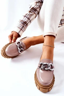 Damskie Laura Messi Damskie Półbuty Loafery Skórzane Cappuccino 2339