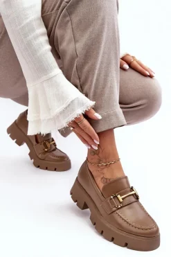 Damskie Boto Damskie Półbuty Loafery Z Ozdobą Khaki Peuria