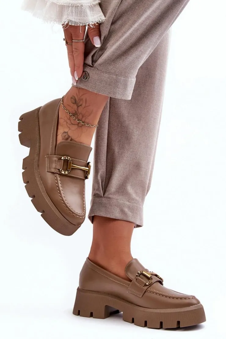 Damskie Boto Damskie Półbuty Loafery Z Ozdobą Khaki Peuria