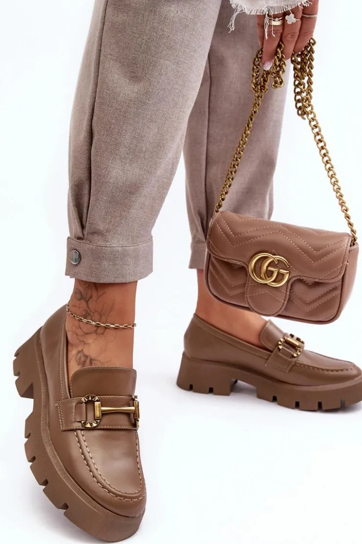 Damskie Boto Damskie Półbuty Loafery Z Ozdobą Khaki Peuria