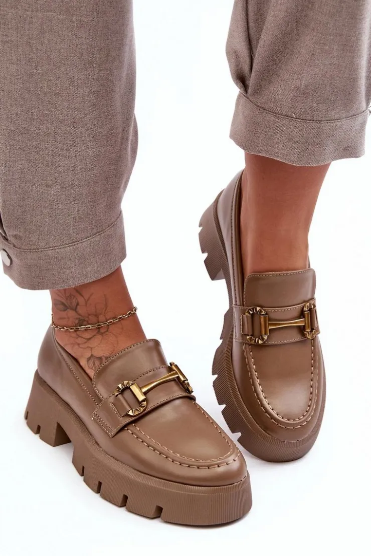 Damskie Boto Damskie Półbuty Loafery Z Ozdobą Khaki Peuria