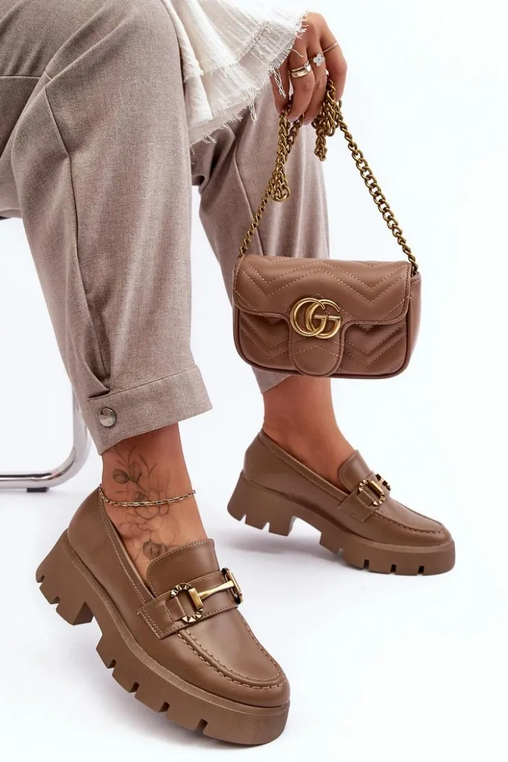 Damskie Boto Damskie Półbuty Loafery Z Ozdobą Khaki Peuria