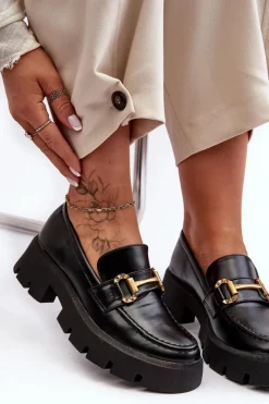 Discount Boto Damskie Półbuty Loafery Z Ozdobą Czarne Peuria