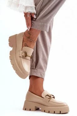 Discount Boto Damskie Półbuty Loafery Z Ozdobą Beżowe Peuria