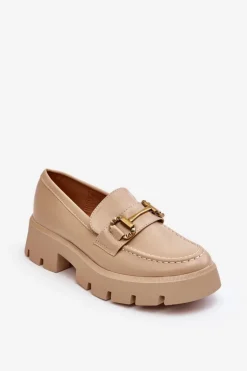 Discount Boto Damskie Półbuty Loafery Z Ozdobą Beżowe Peuria