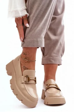 Discount Boto Damskie Półbuty Loafery Z Ozdobą Beżowe Peuria