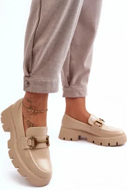 Discount Boto Damskie Półbuty Loafery Z Ozdobą Beżowe Peuria