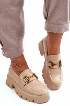 Discount Boto Damskie Półbuty Loafery Z Ozdobą Beżowe Peuria