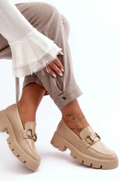 Discount Boto Damskie Półbuty Loafery Z Ozdobą Beżowe Peuria