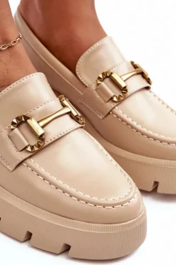 Discount Boto Damskie Półbuty Loafery Z Ozdobą Beżowe Peuria