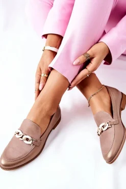 Online Maciejka Damskie Półbuty Lakierowane Loafery Beżowe 4099B-04