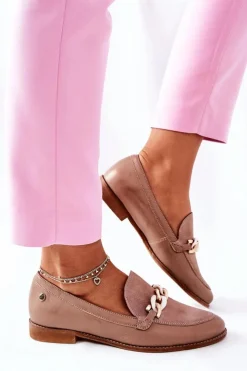 Online Maciejka Damskie Półbuty Lakierowane Loafery Beżowe 4099B-04