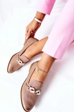 Online Maciejka Damskie Półbuty Lakierowane Loafery Beżowe 4099B-04