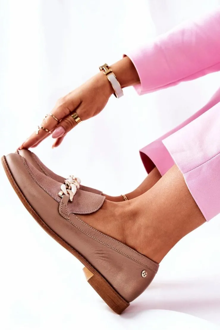 Online Maciejka Damskie Półbuty Lakierowane Loafery Beżowe 4099B-04