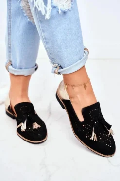 Damskie Maciejka Damskie Półbuty Skórzane Mokasyny Czarne 04484-01/00-5