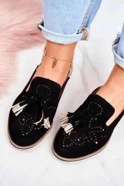 Damskie Maciejka Damskie Półbuty Skórzane Mokasyny Czarne 04484-01/00-5