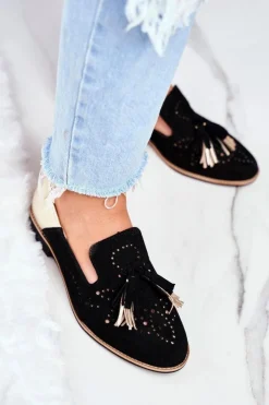 Damskie Maciejka Damskie Półbuty Skórzane Mokasyny Czarne 04484-01/00-5