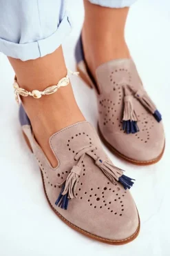 Maciejka Półbuty Skórzane*Damskie Półbuty Skórzane Mokasyny Beżowe 04484-04/00-5