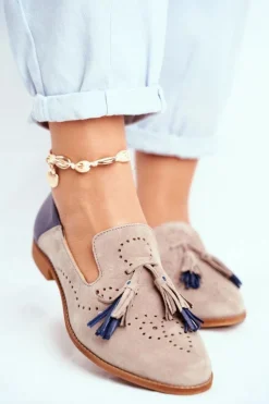 Maciejka Półbuty Skórzane*Damskie Półbuty Skórzane Mokasyny Beżowe 04484-04/00-5