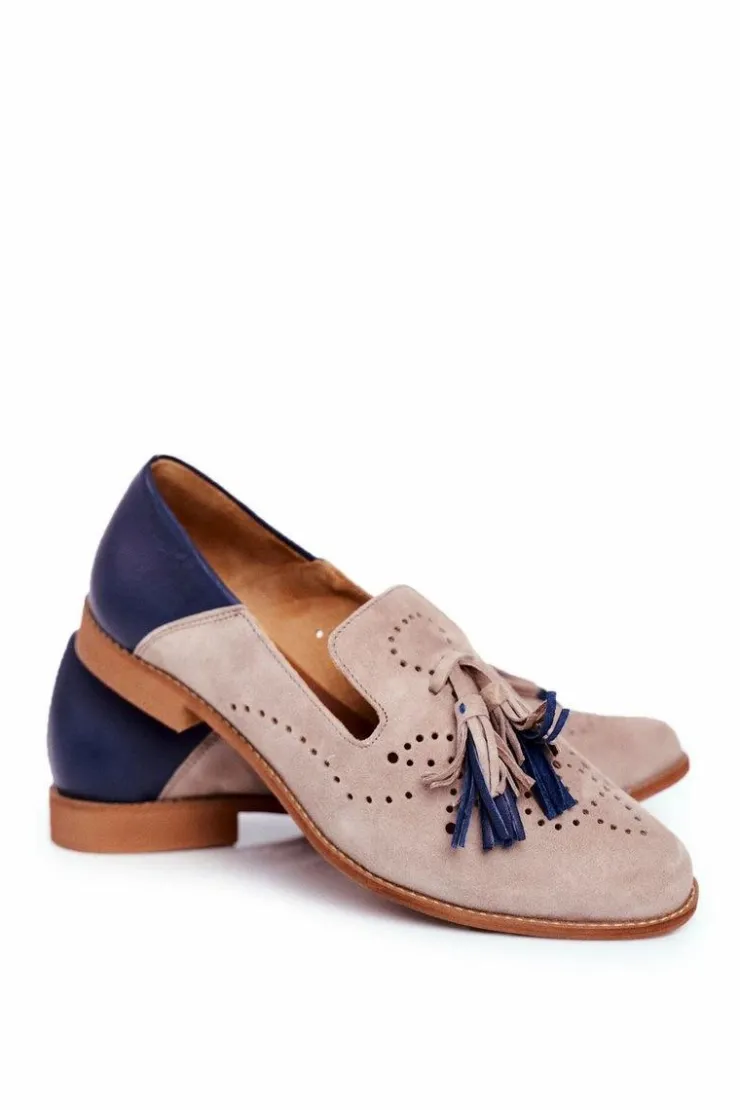 Maciejka Półbuty Skórzane*Damskie Półbuty Skórzane Mokasyny Beżowe 04484-04/00-5