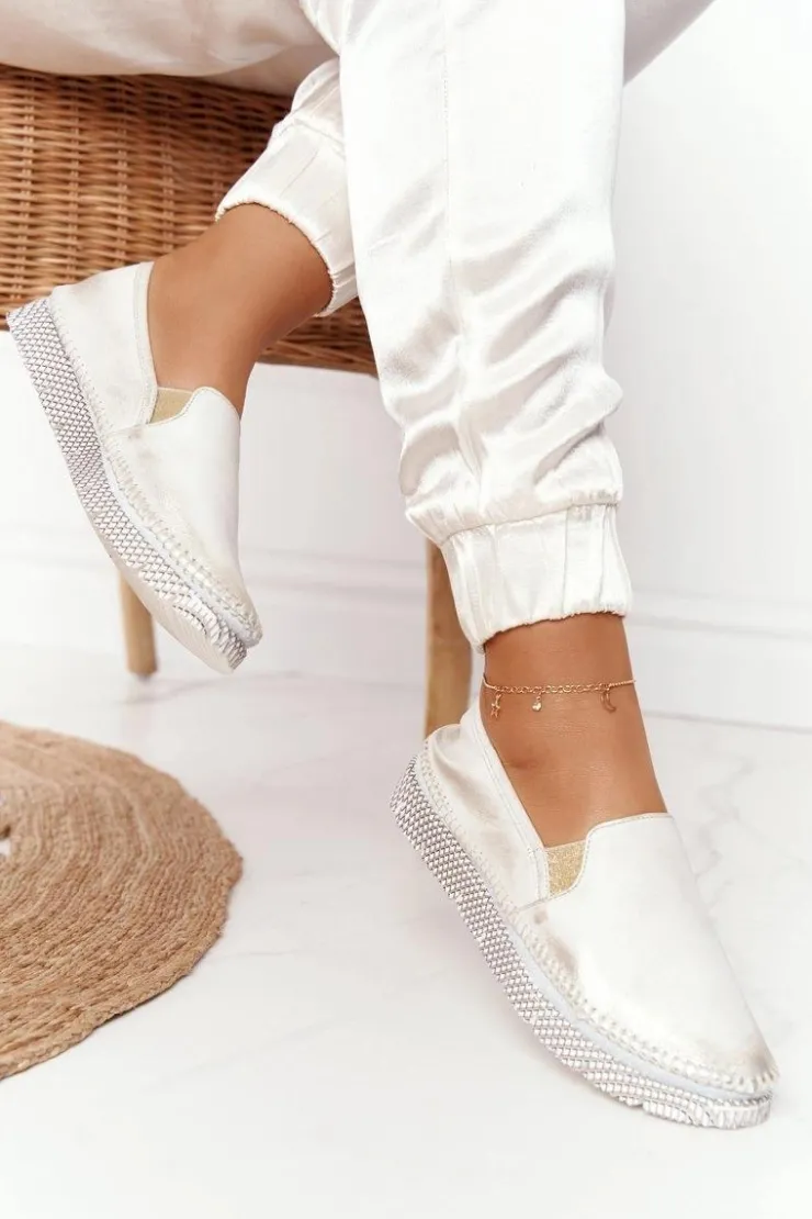 Maciejka Półbuty Skórzane|Botki Skórzane*Damskie Półbuty Wsuwane Skórzane Złote 03512-25