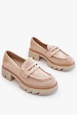 New Boto Damskie Półbuty Mokasyny Na Płaskim Obcasie Beżowe Fletcher