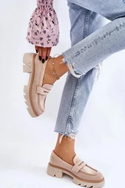 New Boto Damskie Półbuty Mokasyny Na Płaskim Obcasie Beżowe Fletcher