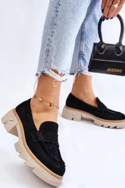 Damskie Boto Damskie Półbuty Mokasyny Na Płaskim Obcasie Czarne Fletcher