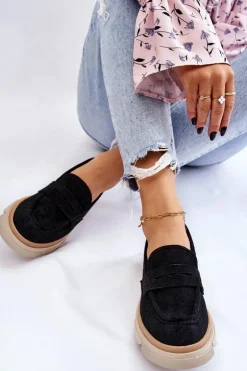 Damskie Boto Damskie Półbuty Mokasyny Na Płaskim Obcasie Czarne Fletcher