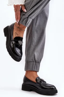 Damskie Boto Damskie Półbuty Mokasyny Na Płaskim Obcasie Czarne Venla