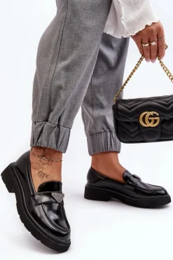 Damskie Boto Damskie Półbuty Mokasyny Na Płaskim Obcasie Czarne Venla