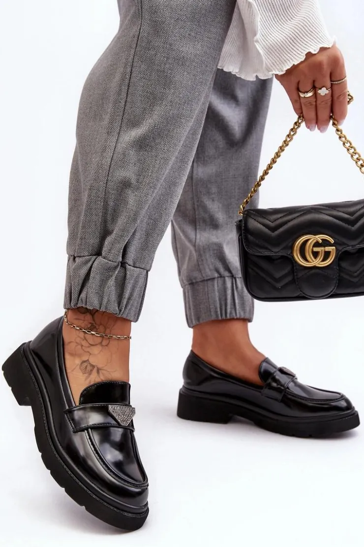 Damskie Boto Damskie Półbuty Mokasyny Na Płaskim Obcasie Czarne Venla