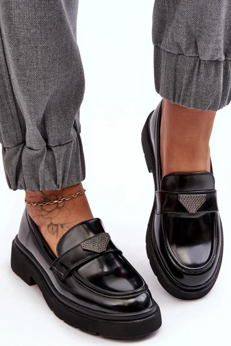 Damskie Boto Damskie Półbuty Mokasyny Na Płaskim Obcasie Czarne Venla