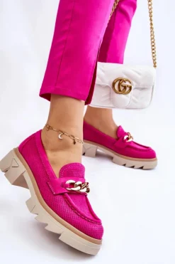 Hot Boto Damskie Półbuty Mokasyny Z Łańcuchem Fuksja Luella