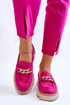 Hot Boto Damskie Półbuty Mokasyny Z Łańcuchem Fuksja Luella