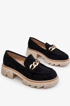 Damskie Boto Damskie Półbuty Mokasyny Z Łańcuchem Czarne Luella