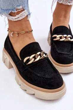 Damskie Boto Damskie Półbuty Mokasyny Z Łańcuchem Czarne Luella