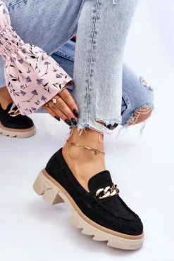 Damskie Boto Damskie Półbuty Mokasyny Z Łańcuchem Czarne Luella