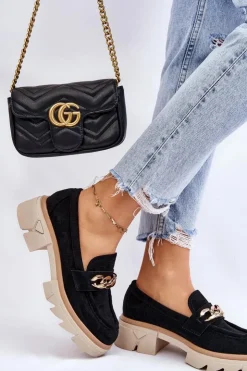 Damskie Boto Damskie Półbuty Mokasyny Z Łańcuchem Czarne Luella