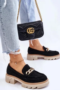 Damskie Boto Damskie Półbuty Mokasyny Z Łańcuchem Czarne Luella